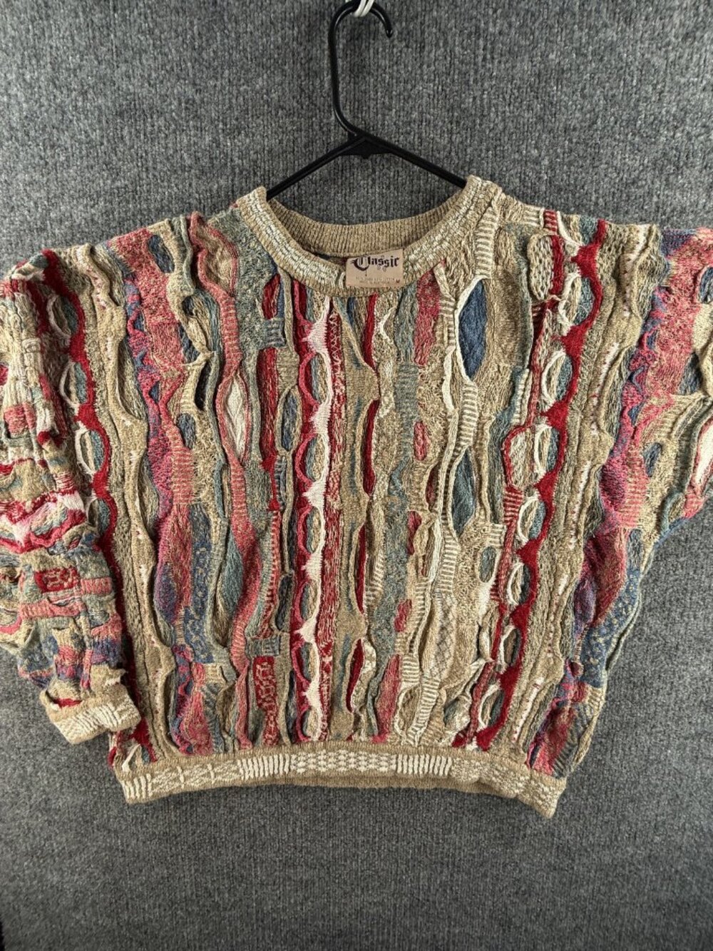 Coogi Australia Classic Cable Knit Pullover Mens Beige Red Australia Medium Knit